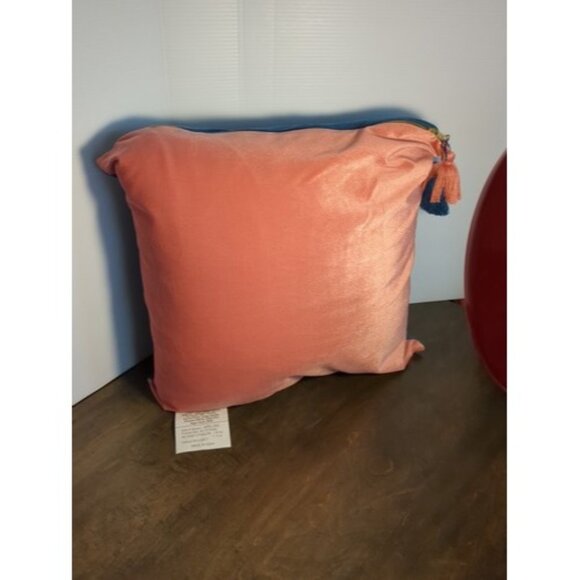 Distant Lands Peach And Blue Pillow With Tassels And Removable Cover 18" - Picture 6 of 8
